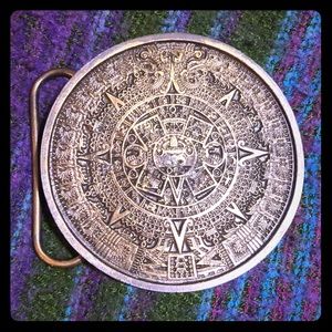Mayan calendar brass belt buckle